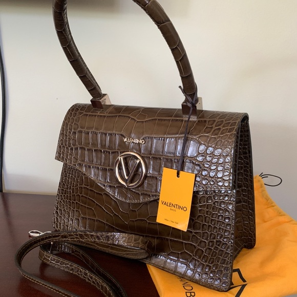 Valentino Handbags - NWT Valentino Melanie Croco Bag Genuine Leather Olive Brown